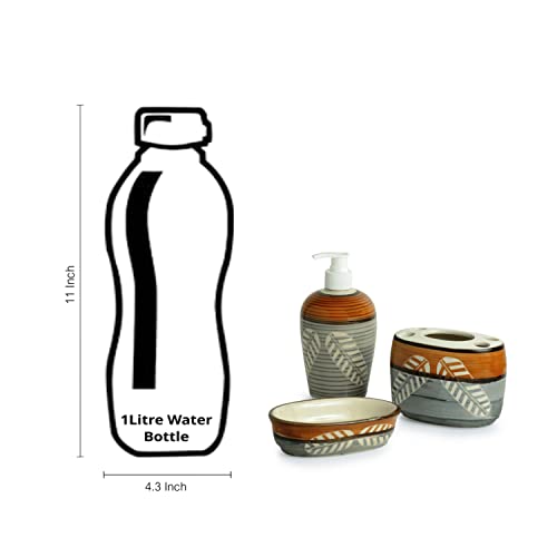 Exclusivelane Ceramic Bath Decor Bathroom Accessory Set Of 3 (Liquid Soap Dispenser, Toothbrush Holder, Soap Tray) (El-022-018),